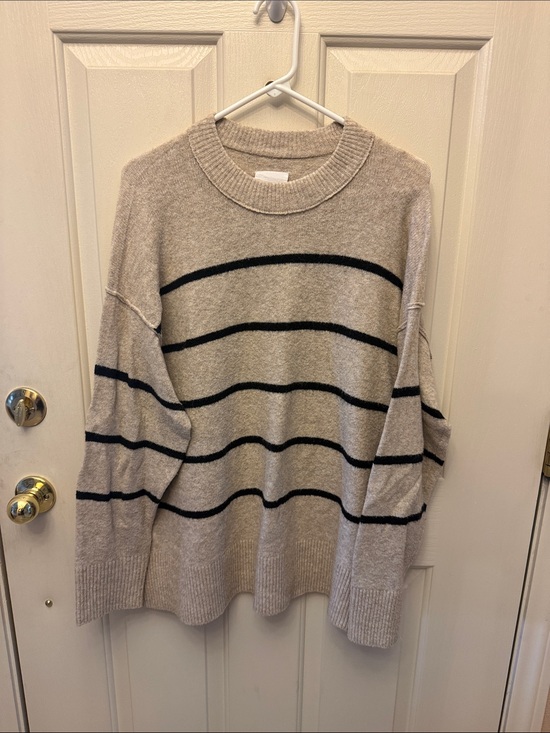 aerie Sweaters - Aerie Beige Striped Crewneck Sweater - Casual Women's Knit